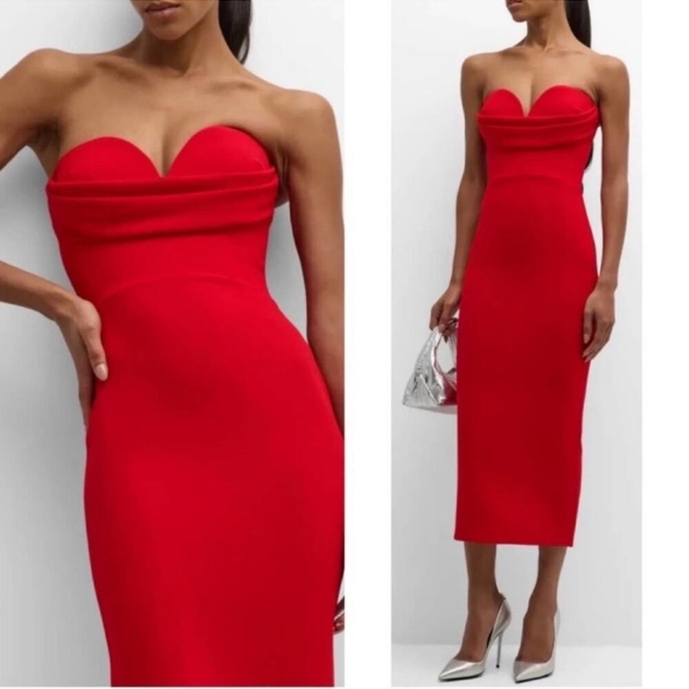 NWT Alex Perry Red Darcy Draped Bustier Sweetheart Midi Dress Size 4